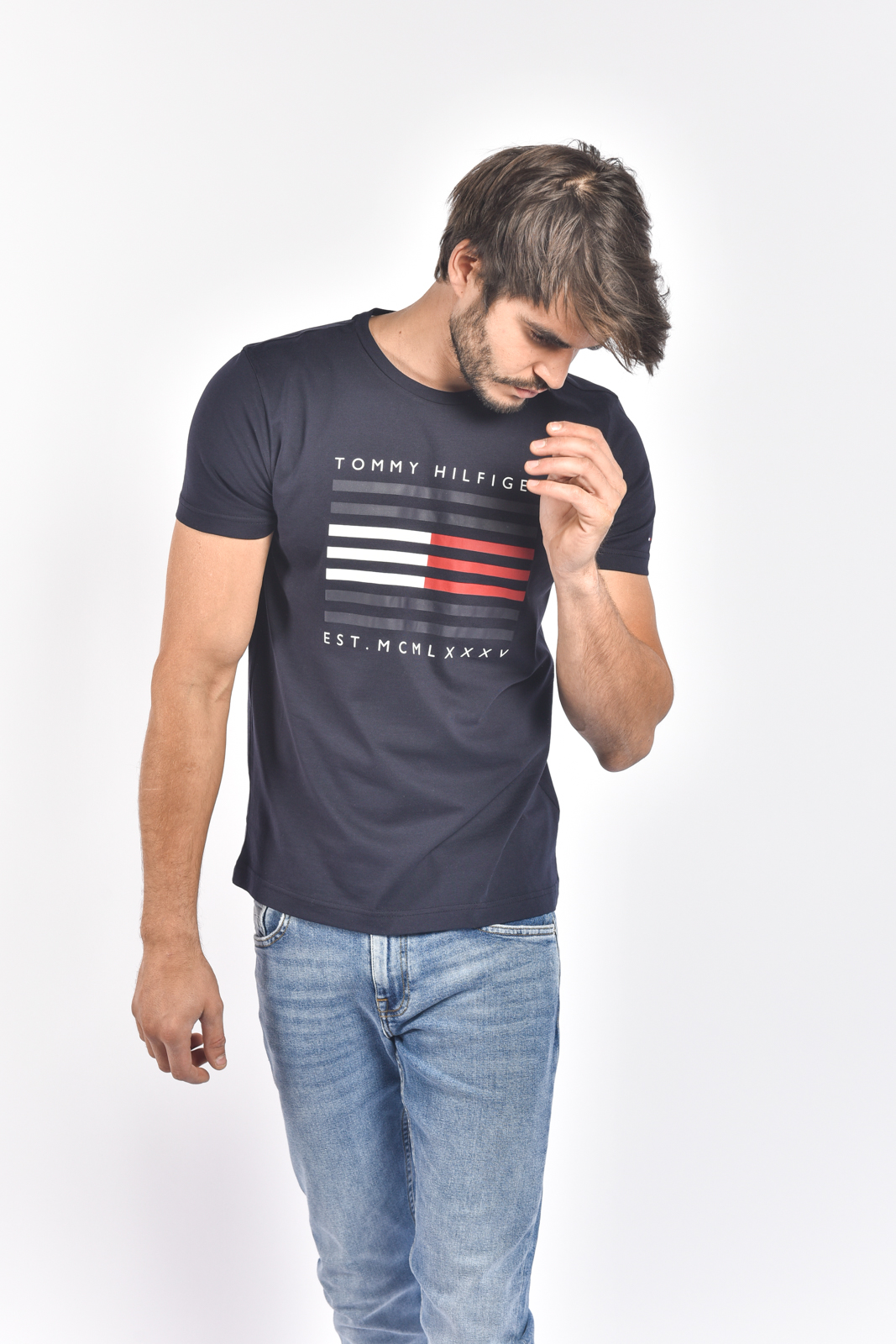 Tommy Hilfiger kék férfi póló Logo Box Stripe - Férfi Pólók • ZOOT.hu